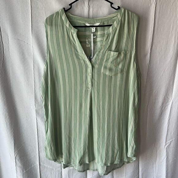 Market & Spruce Green White Stripe Rayon Sleeveless Blouse Size Large - Picture 1 of 13